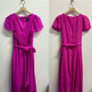 DKNY Pink Chiffon Faux Wrap Dress - Pink Raspberry